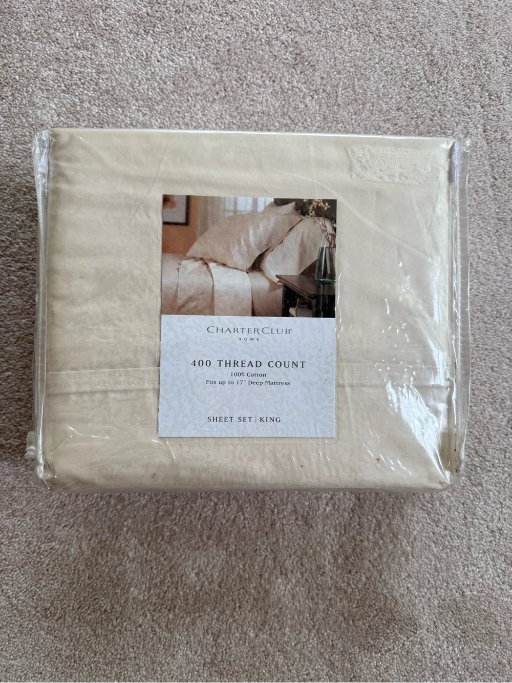 Charter Club King 400-Thread Cotton Sheet Set in Ivory